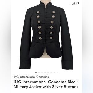 INC International Concepts Black Military-Style Jacket with Silver Buttons
